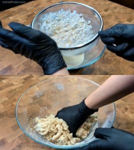 Sifting the ingredients and making the marzipan