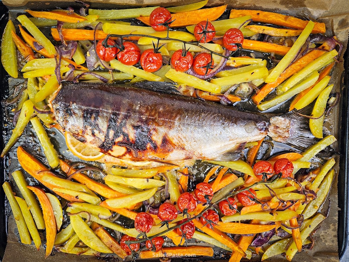 Wild salmon baked whole