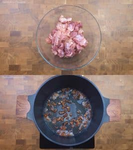 Seasoning meat and rendering fat from trimmed fatty parts of meat