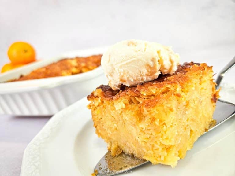 Orange cake served with ice cream