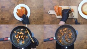 Frying salmon