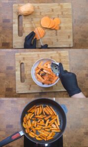 Frying sweet potatoes