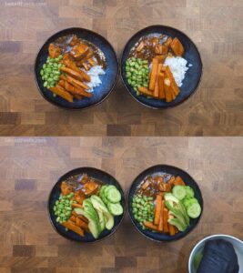 Preparing poke bowl