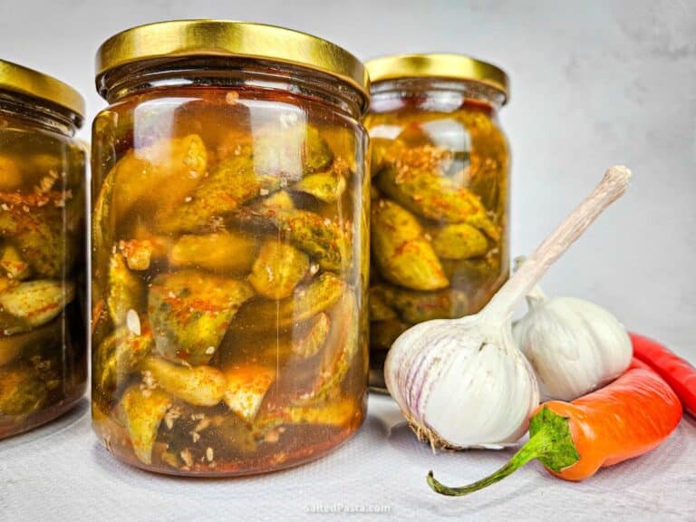 Spicy pickled cucumbers with chilli and garlic