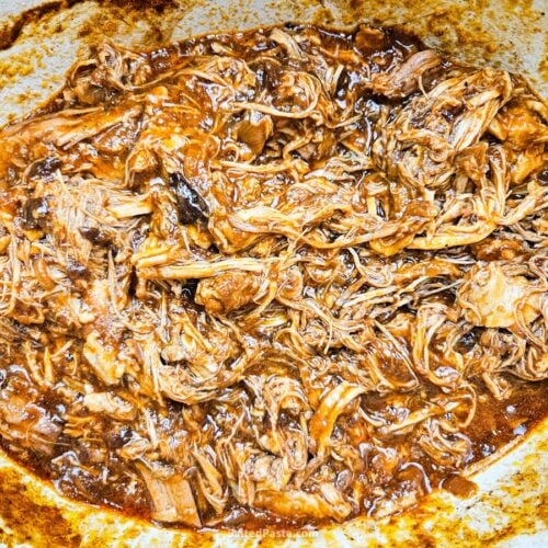 Pulled pork – top-down view in a pot