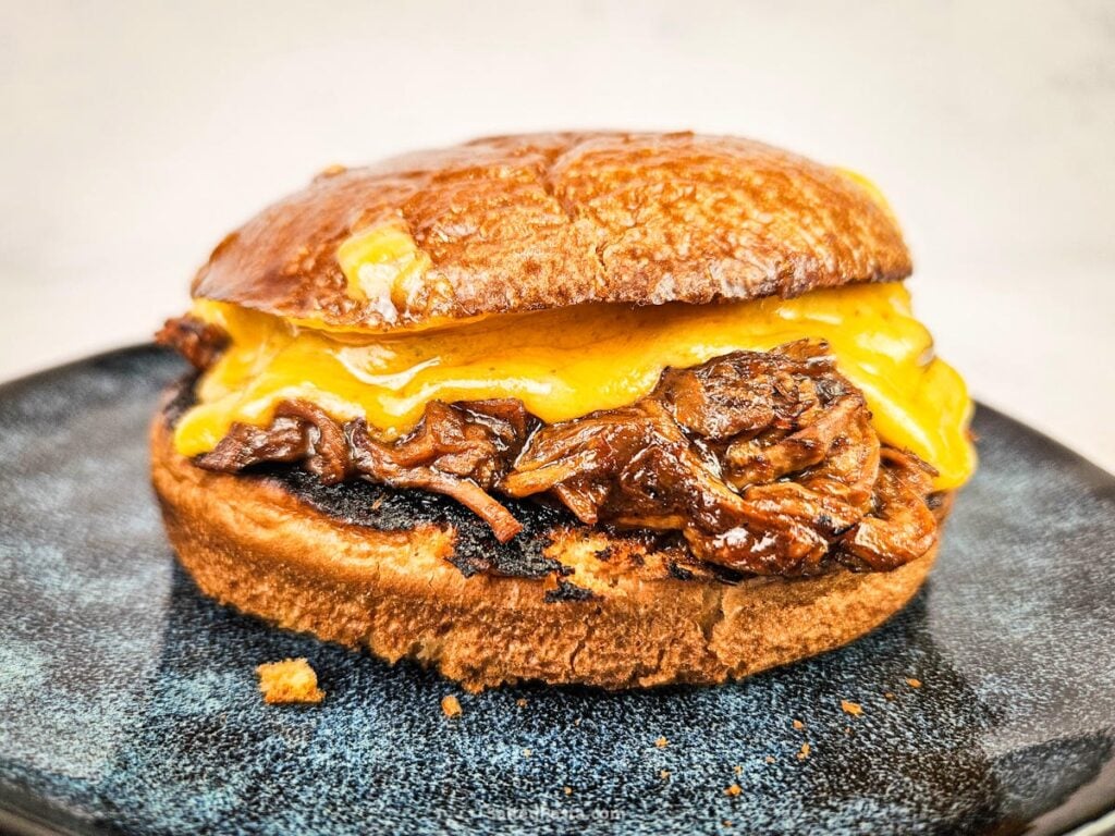 Pulled pork and cheese burger