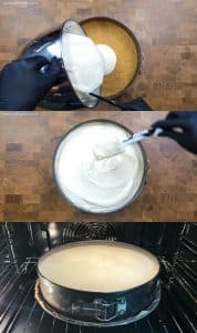 Wylewanie masy serowej na spód i pieczenie